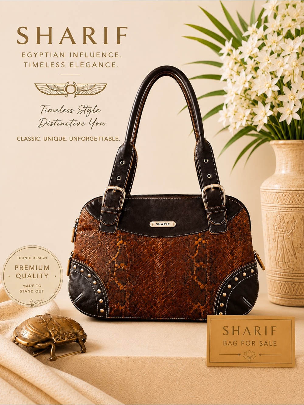 Sharif Snakeskin-Embossed and Leather Shoulder Bag. EUC